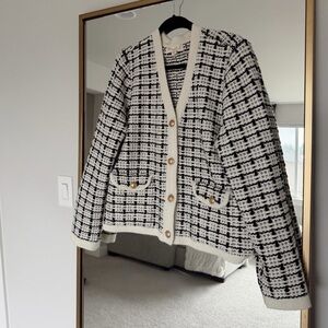 Marled Black & White Tweed-Style Button Jacket